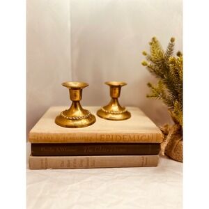 Vintage Solid Brass Beaded Taper Candlestick Holders Set of 2 Weighted Base 3in
